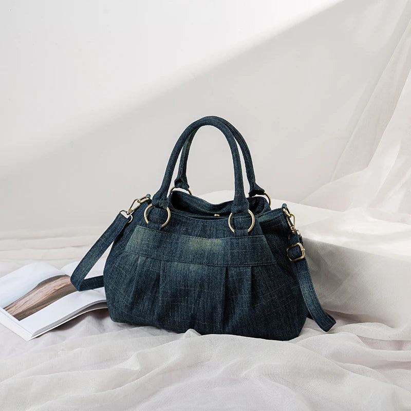 Annmouler – Sac À Bandoulière En Denim Pour Femmes Sacoche De Grande Capacité Avec Sac En Jean Détachable - Bleu Foncé