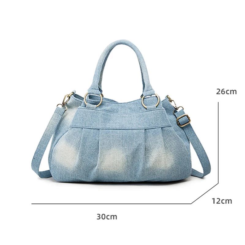 Annmouler – Sac À Bandoulière En Denim Pour Femmes Sacoche De Grande Capacité Avec Sac En Jean Détachable - Bleu Foncé