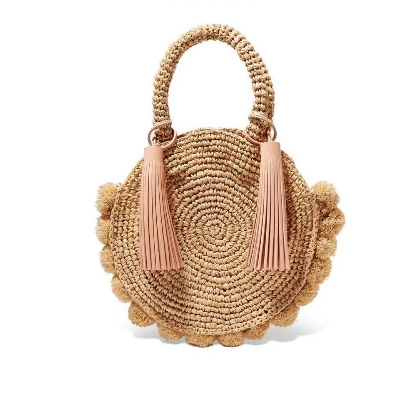 Bohème Gland Rotin Femmes Sacs À Main Tissé Bandoulière À Concepteur Balle Été Plage Sac À - Beige