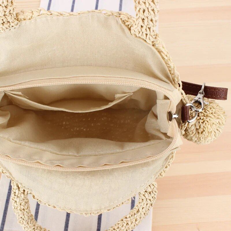 Bohème Gland Rotin Femmes Sacs À Main Tissé Bandoulière À Concepteur Balle Été Plage Sac À - Beige