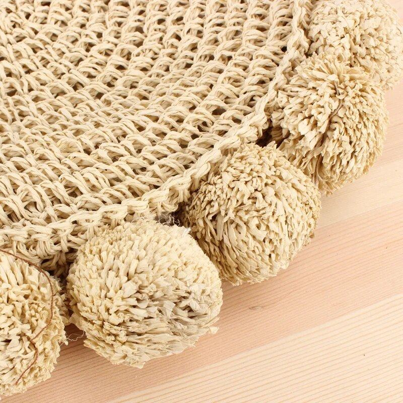 Bohème Gland Rotin Femmes Sacs À Main Tissé Bandoulière À Concepteur Balle Été Plage Sac À - Beige