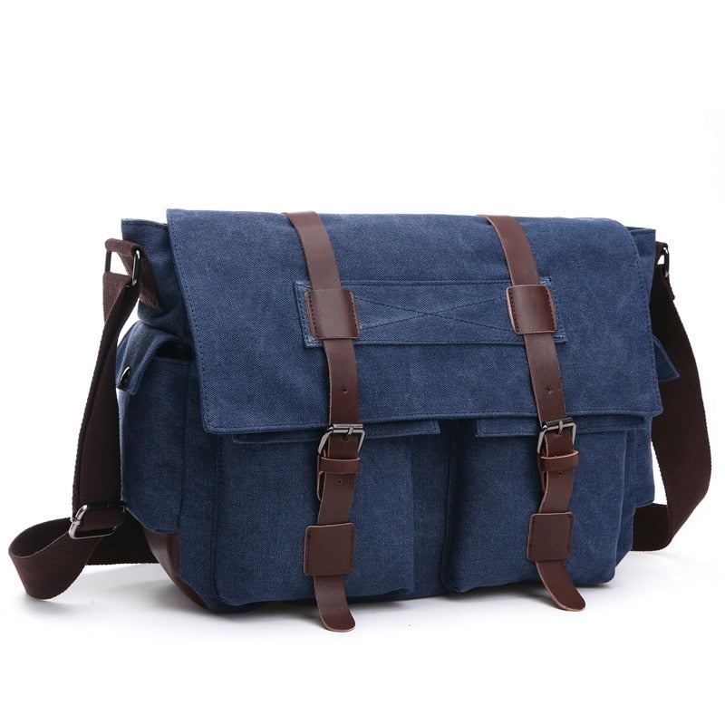 Hommes Sacs De Messager Toile Et Cuir Patchwork Grande Sacoche À Bandoulière Mâle Mallette Pour Ordinateur Portable Vintage Voyage Sac À Main - Kaki