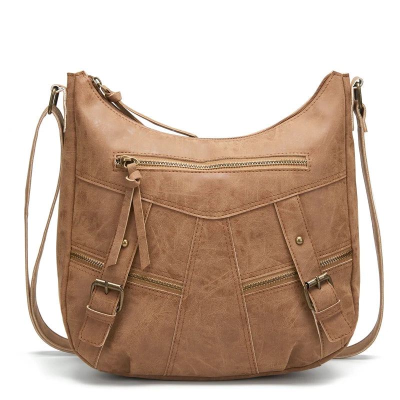 Sac À Bandoulière En Cuir Pour Femmes Sac À Main Avec Poches Fourre-tout - Beige