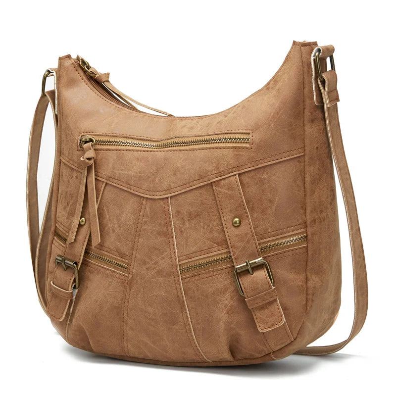 Sac À Bandoulière En Cuir Pour Femmes Sac À Main Avec Poches Fourre-tout - Beige