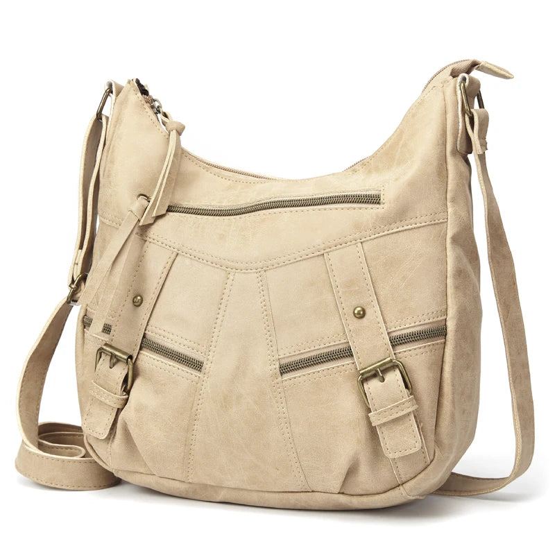 Sac À Bandoulière En Cuir Pour Femmes Sac À Main Avec Poches Fourre-tout - Beige