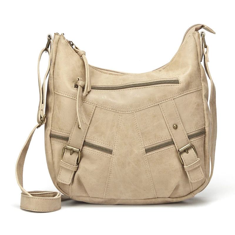 Sac À Bandoulière En Cuir Pour Femmes Sac À Main Avec Poches Fourre-tout - Beige