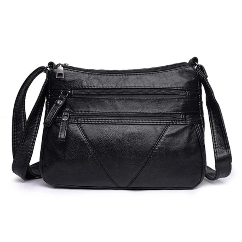 Sac À Bandoulière En Cuir Souple Pour Femmes Sac À En Lavé Noir Sac À Main Dames Petit Sac - Noir