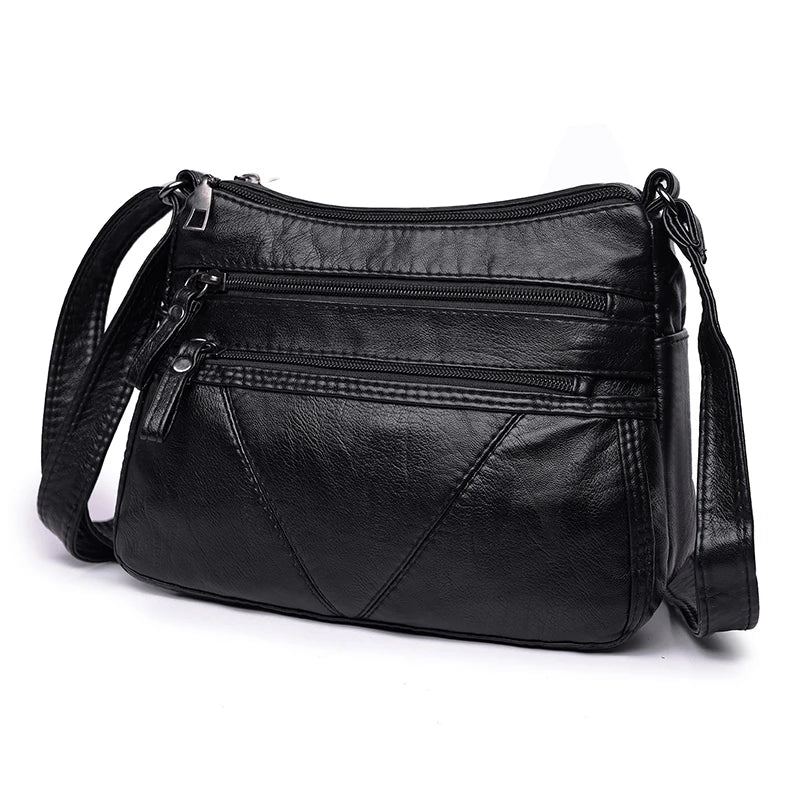 Sac À Bandoulière En Cuir Souple Pour Femmes Sac À En Lavé Noir Sac À Main Dames Petit Sac - Noir