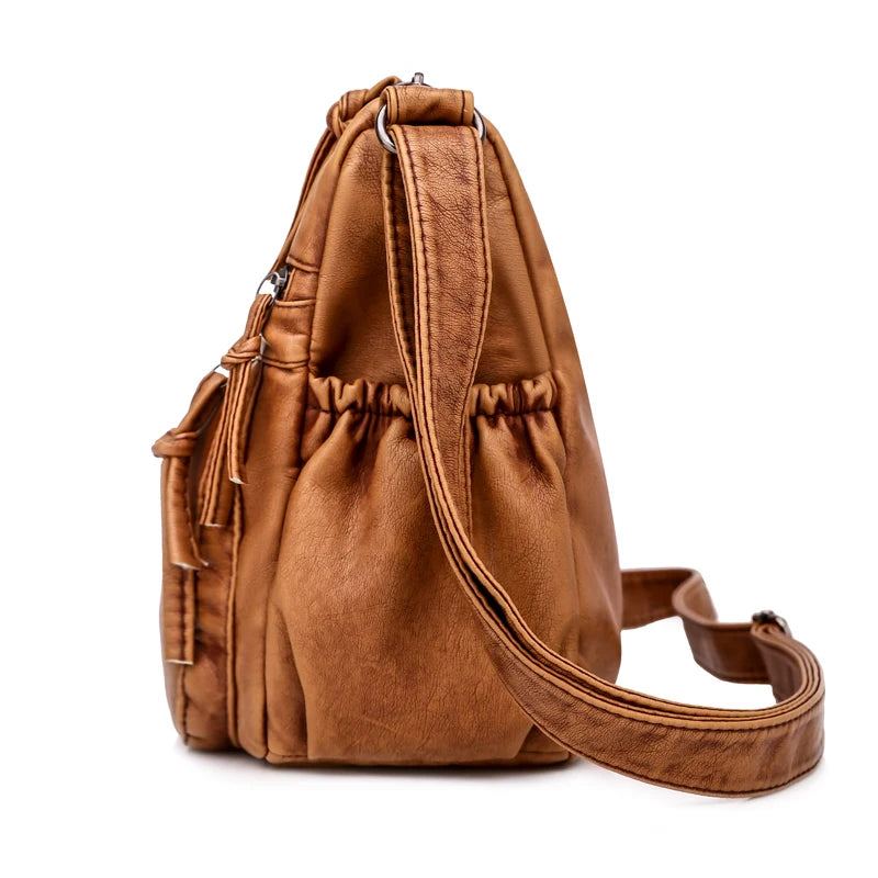 Sac À Bandoulière En Cuir Souple Pour Femmes Sac À Main Multi-poches Sacoche De Styliste À Rabat Dames - Marron