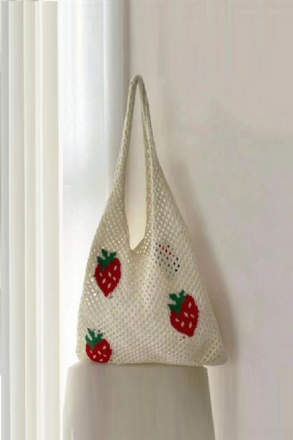 Sac À Bandoulière De Grande Capacité Pour Femmes Fourre-tout Élégant À Motif De Fraise En Crochet Sac Banane Mignon Sac En Tricot