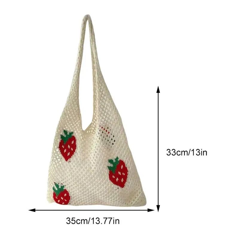 Sac À Bandoulière De Grande Capacité Pour Femmes Fourre-tout Élégant À Motif De Fraise En Crochet Sac Banane Mignon Sac En Tricot - Fraise