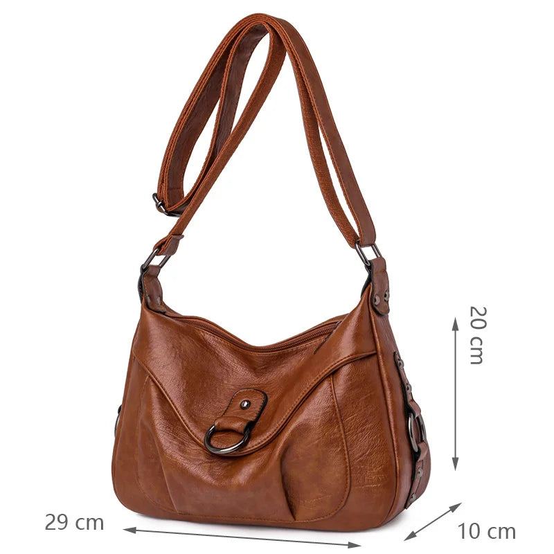 Sac À Bandoulière Vintage Pour Femmes Sacoche En Cuir Sac À Main Dames - Marron