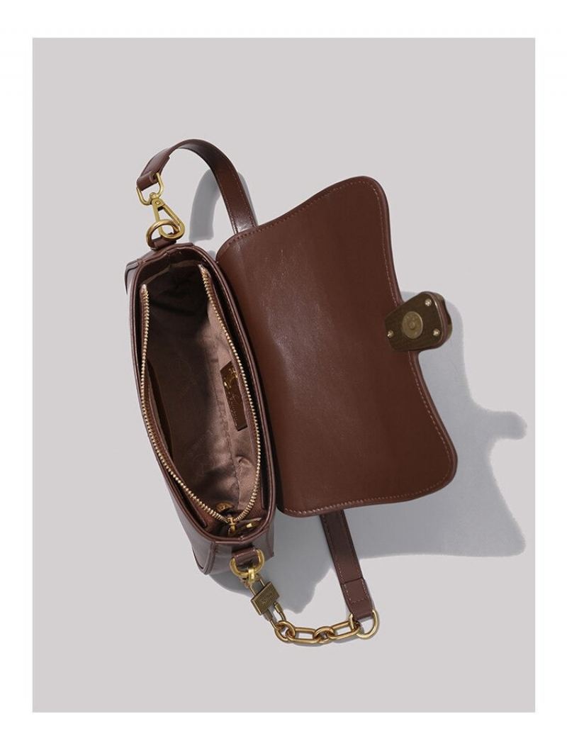 Sac Carré En Cuir Vintage Français Pour Femmes - Marron