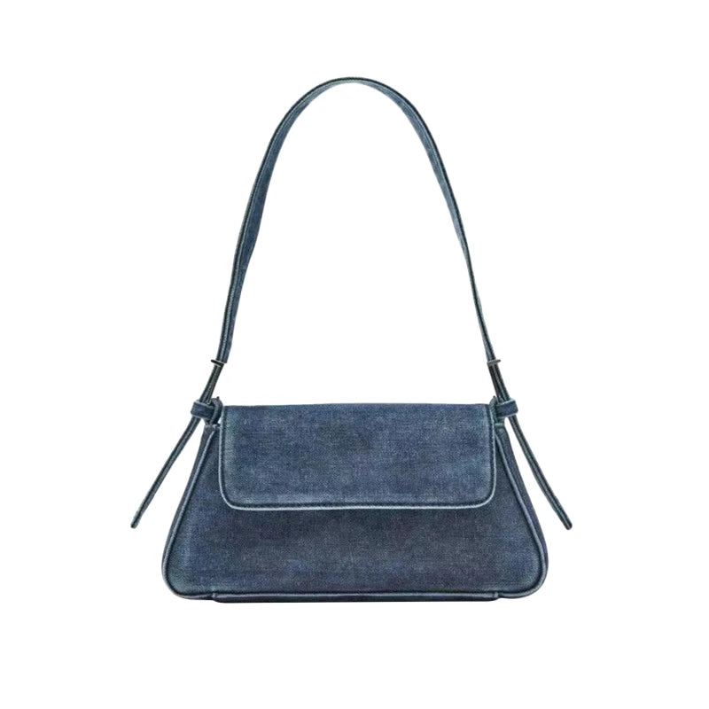 Sac Femme Été Centaines Rabat Bleu Denim Sac Banlieue Simple Épaule Aisselle Sac - Bleu