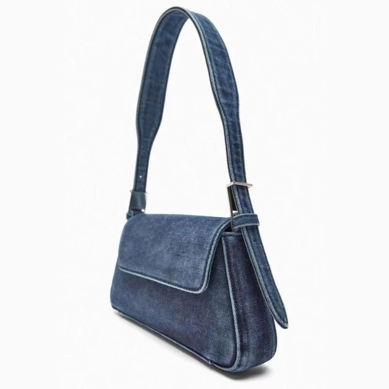 Sac Femme Été Centaines Rabat Bleu Denim Sac Banlieue Simple Épaule Aisselle Sac - Bleu