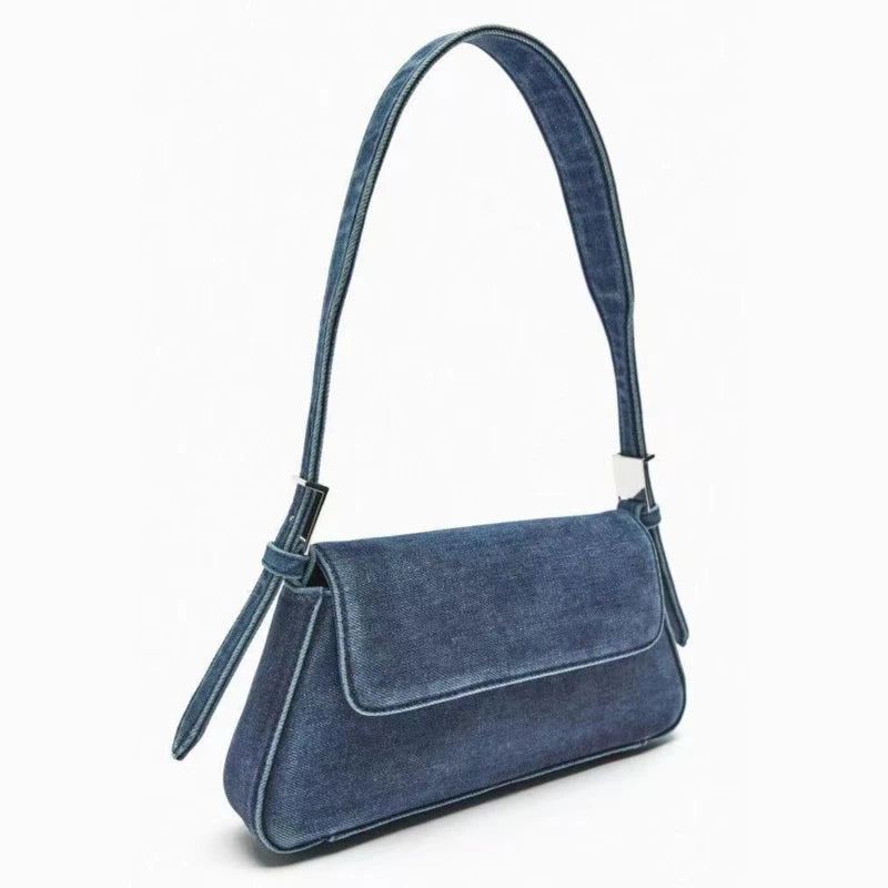 Sac Femme Été Centaines Rabat Bleu Denim Sac Banlieue Simple Épaule Aisselle Sac - Bleu