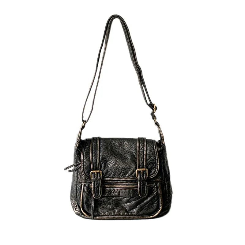 Sac Pour Femmes Sac À Bandoulière Vintage Sac À Doux Grande Capacité Sac De Moto Sac À Main En Cuir - Gris