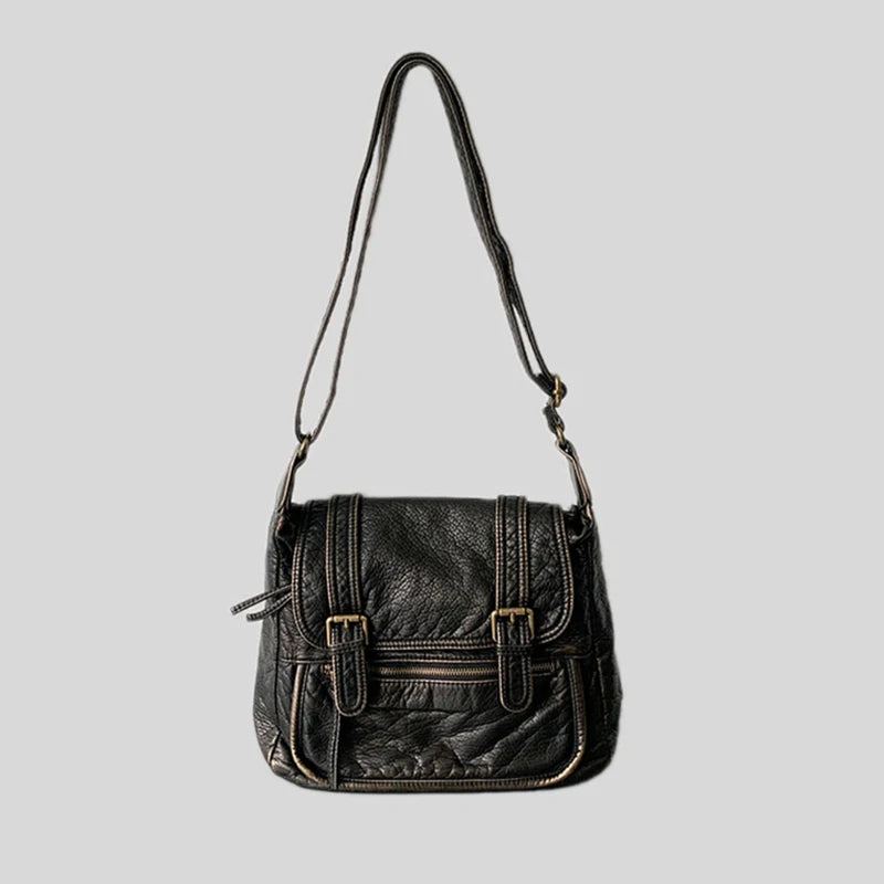 Sac Pour Femmes Sac À Bandoulière Vintage Sac À Doux Grande Capacité Sac De Moto Sac À Main En Cuir - Gris