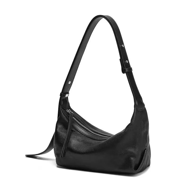 Sac Hobo Chic Argent Noir En Cuir Pour Femmes Sac À Main De Luxe Dames Sac À Bandoulière - Noir