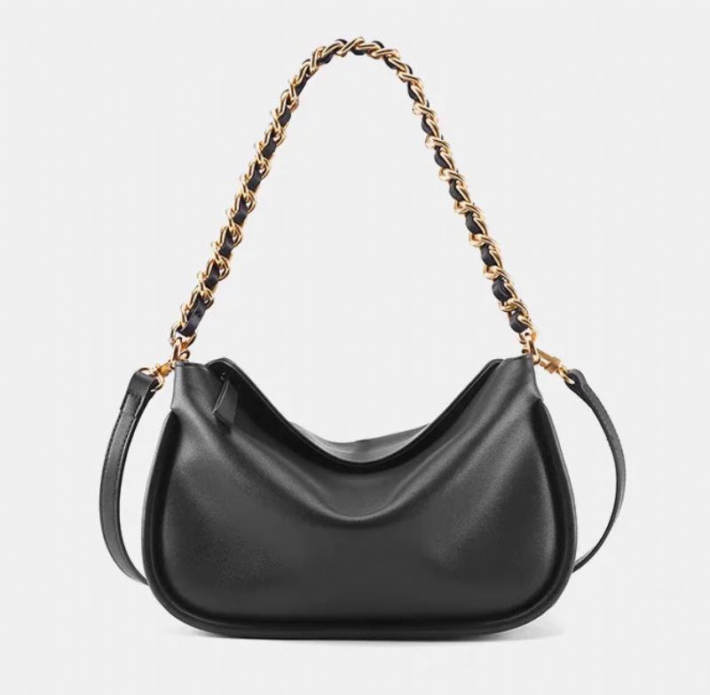 Sac À Main Simple Et Unique En Cuir Véritable Pour Femmes Fourre-tout À Bandoulière - Noir