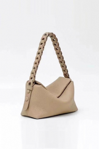 Sac À Main En Tricot Avec Sangle Tissée Sac À Bandoulière Simple Beige En Cuir Souple De Première Couche Pour Femmes