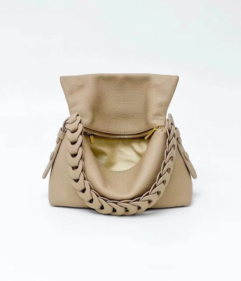 Sac À Main En Tricot Avec Sangle Tissée Sac À Bandoulière Simple Beige En Cuir Souple De Première Couche Pour Femmes - Beige