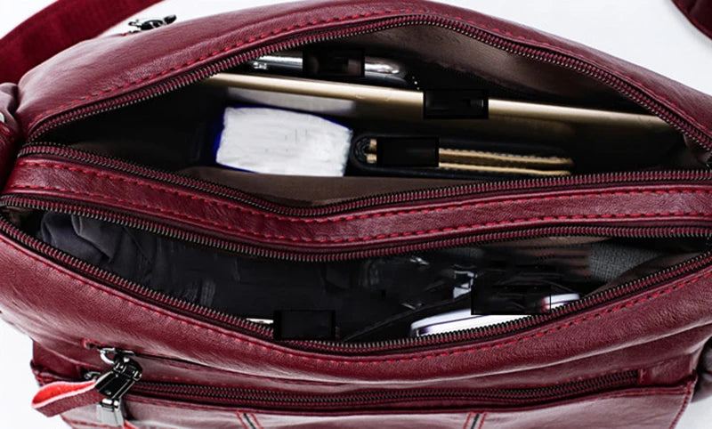 Sac Messager En Cuir Pour Femmes Sac À Bandoulière Carré Décontracté Maman Sacs À - Rouge