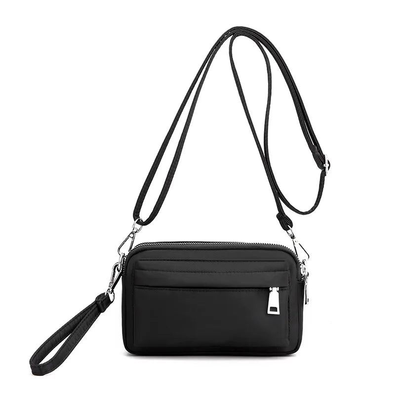 Sac De Téléphone Portable Décontracté Pochette En Nylon Légère Pour Voyage En Plein Air Sacs À Bandoulière Solides Sacoche Femmes - Noir