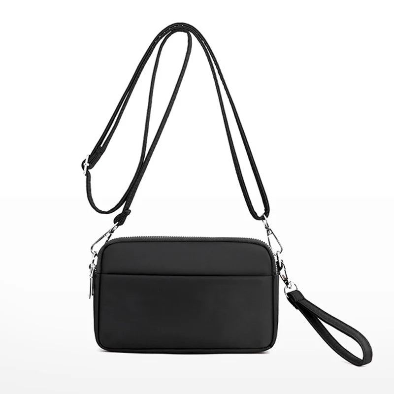 Sac De Téléphone Portable Décontracté Pochette En Nylon Légère Pour Voyage En Plein Air Sacs À Bandoulière Solides Sacoche Femmes - Noir