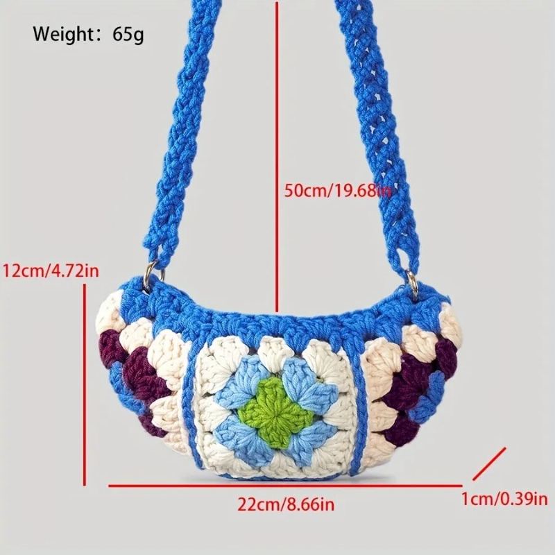 Sacs À Bandoulière Carrés Bohème Grand-mère Pour Femmes À De Styliste En Crochet Tricoté Hobos Sac Messager Petits À Main Téléphone - Bleu