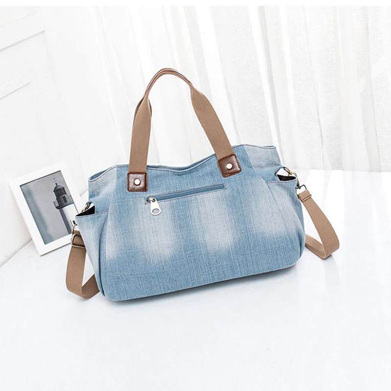 Sacs De Luxe Pour Femmes Sac À Main De Grande Capacité Fourre-tout En Denim Sac À Bandoulière - Bleu