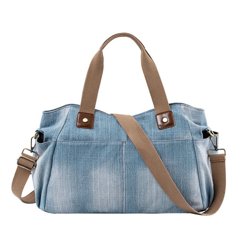 Sacs De Luxe Pour Femmes Sac À Main De Grande Capacité Fourre-tout En Denim Sac À Bandoulière - Bleu