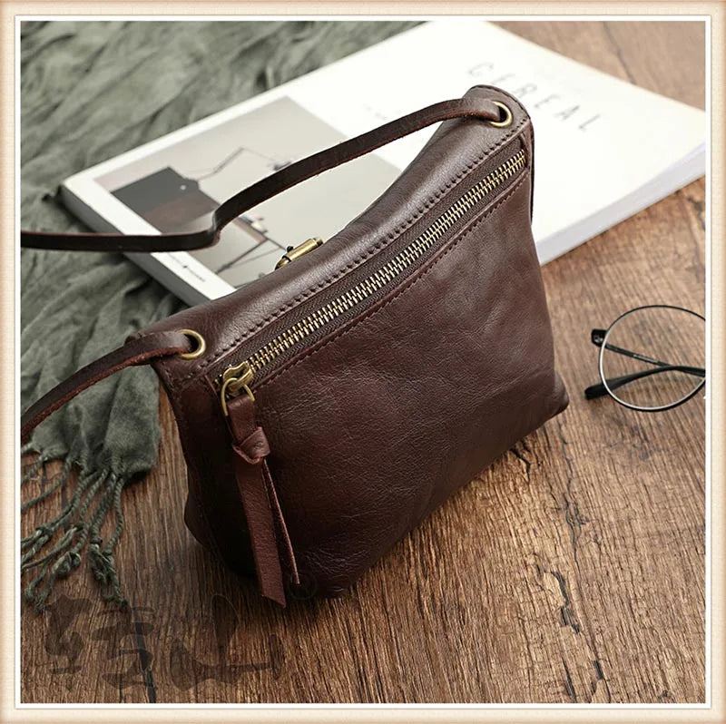 Sacs Vintage En Cuir Véritable Pour Femmes Sac À Bandoulière Filles Sac À En Souple - Marron Foncé