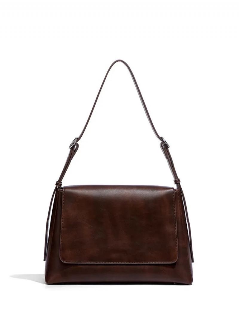 Simple Rétro En Cuir Véritable Femmes Sac À Main En Dame Épaule Bandoulière - Brun