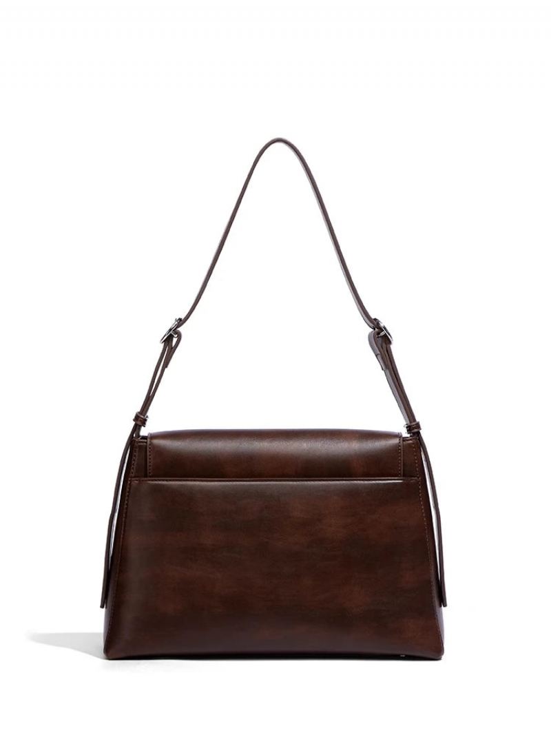 Simple Rétro En Cuir Véritable Femmes Sac À Main En Dame Épaule Bandoulière - Brun