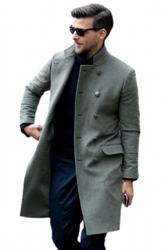 Affaires Décontracté Col Montant Double Boutonnage Manteau De Laine Hommes Hiver Pardessus Longue Melton Trench Veste