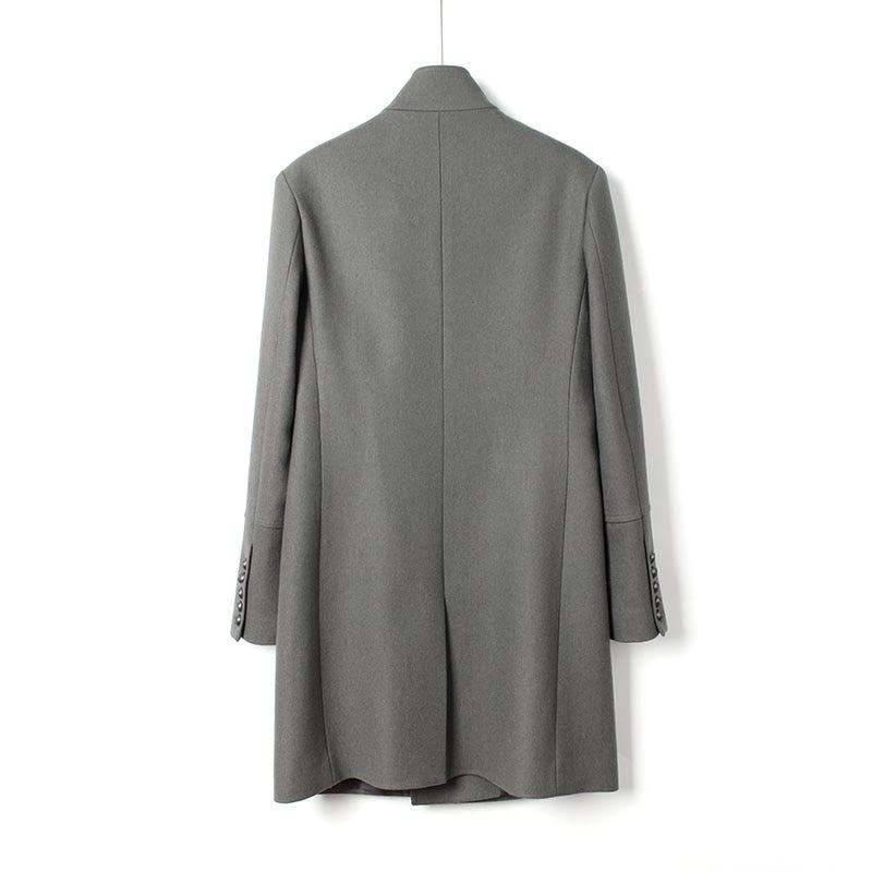 Affaires Décontracté Col Montant Double Boutonnage Manteau De Laine Hommes Hiver Pardessus Longue Melton Trench Veste - Gris Armée