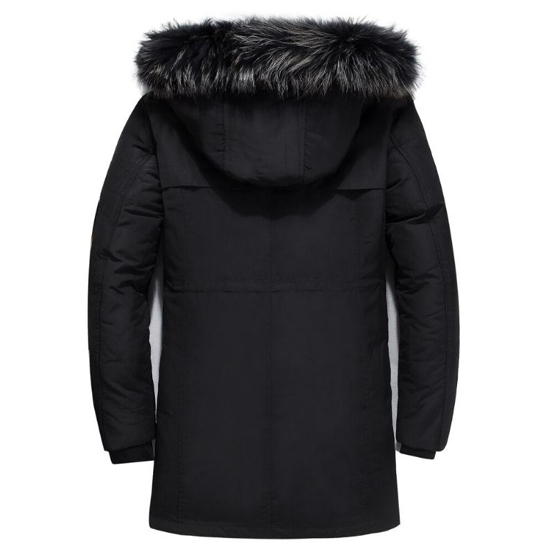 Amoureux Épaissir Chaud Hiver Canard Doudoune Hommes Col De Fourrure Parkas Manteau À Capuche Pardessus Western Mâle - Noir