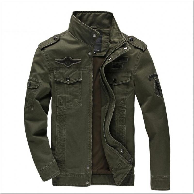 Armée Militaire Veste Hommes Coton Col Montant Automne Hiver Bomber - Noir-Thin