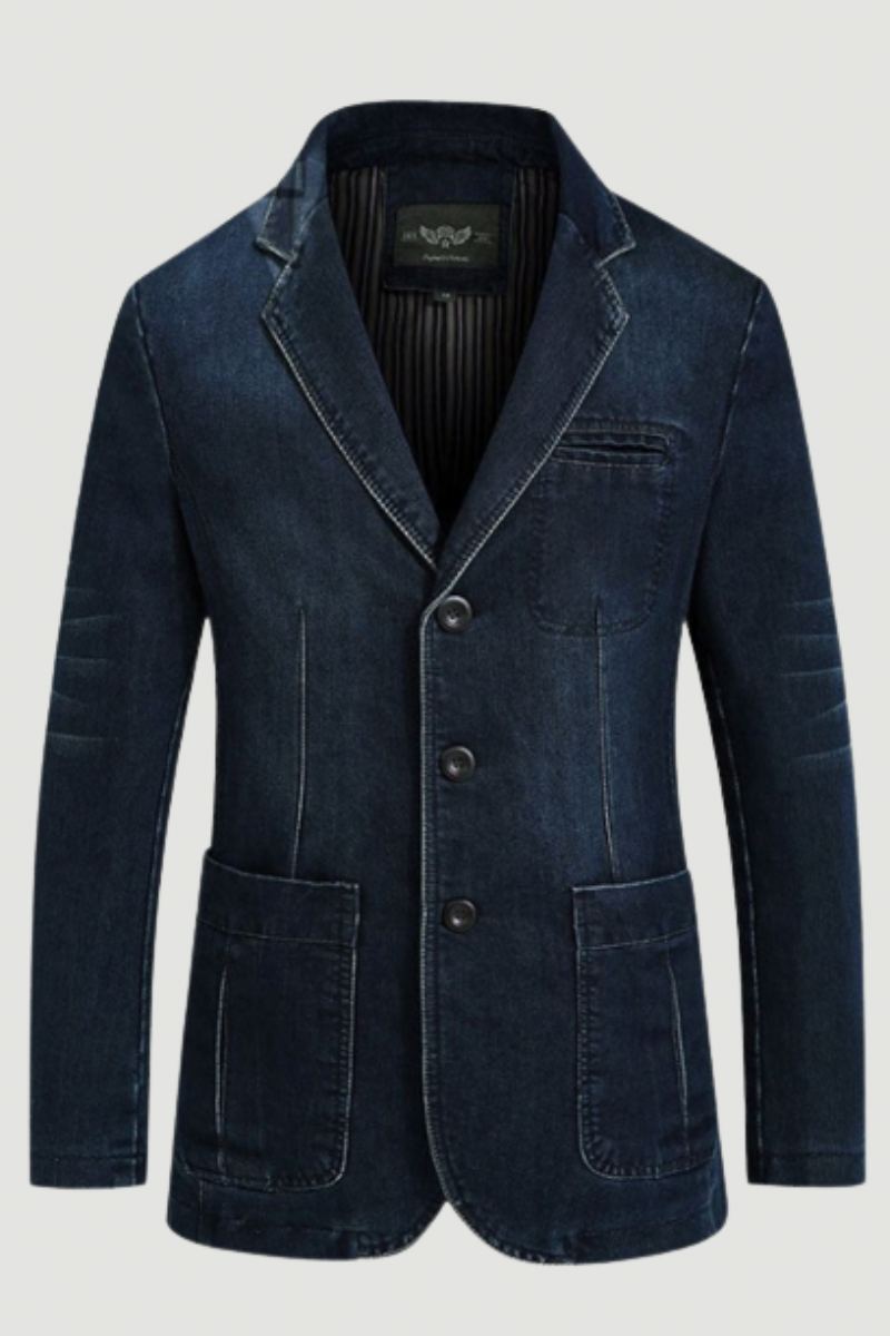 Automne Blazer Denim Veste Hommes Costume Jeans Manteau Coton Vintage Bleu Classique Mince Gros Vêtements De Sport Pardessus