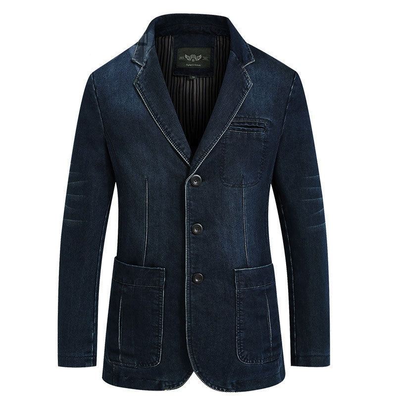 Automne Blazer Denim Veste Hommes Costume Jeans Manteau Coton Vintage Bleu Classique Mince Gros Vêtements De Sport Pardessus - Bleu Ciel