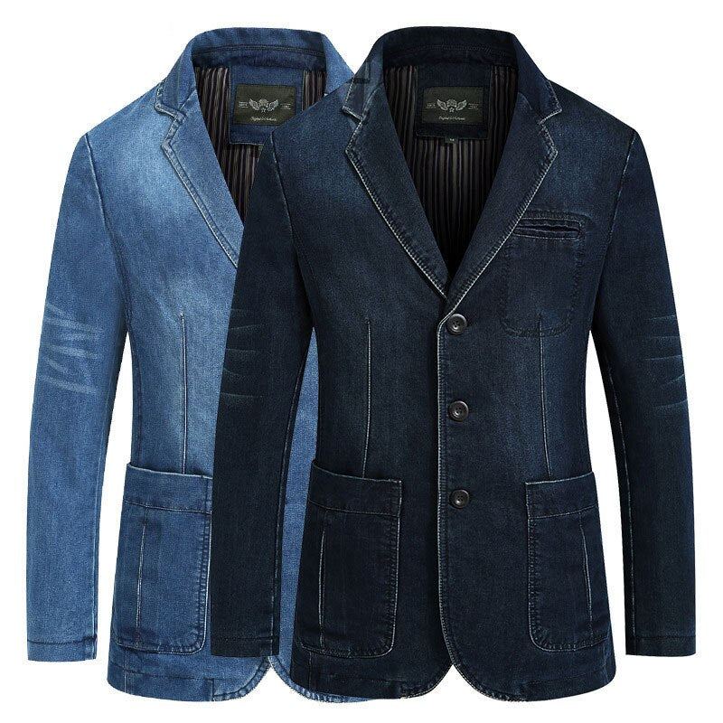 Automne Blazer Denim Veste Hommes Costume Jeans Manteau Coton Vintage Bleu Classique Mince Gros Vêtements De Sport Pardessus - Bleu Ciel