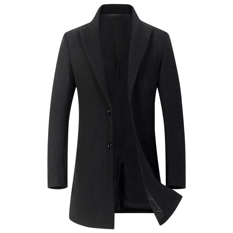 Automne Hiver Boutique Laine Solide Hommes Décontracté Affaires Manteau En Veste Épaissie Et Chaude Trench Manteaux - Kaki