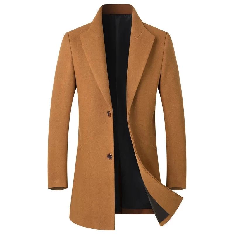 Automne Hiver Boutique Laine Solide Hommes Décontracté Affaires Manteau En Veste Épaissie Et Chaude Trench Manteaux - Kaki