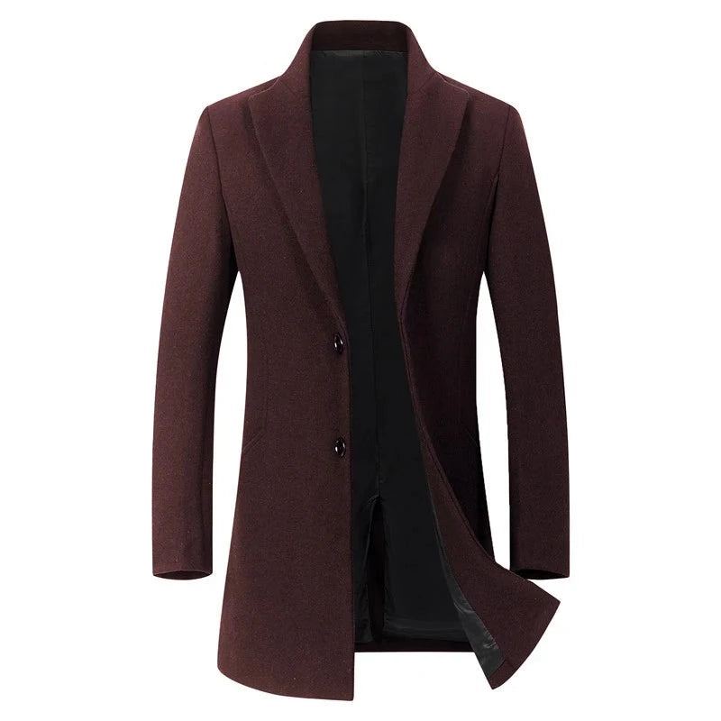 Automne Hiver Boutique Laine Solide Hommes Décontracté Affaires Manteau En Veste Épaissie Et Chaude Trench Manteaux - Kaki