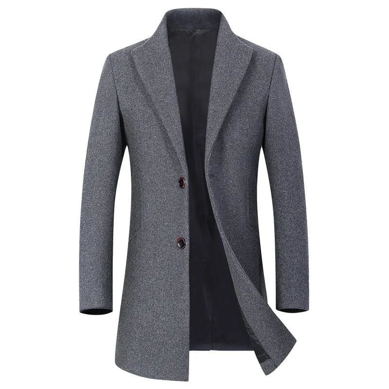 Automne Hiver Boutique Laine Solide Hommes Décontracté Affaires Manteau En Veste Épaissie Et Chaude Trench Manteaux - Kaki