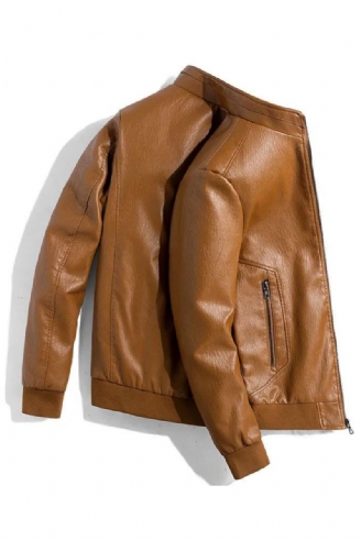 Automne Hiver Hommes Veste De Moto Col Montant Vestes Décontracté Biker Manteau Fermeture Éclair Vêtements D'extérieur