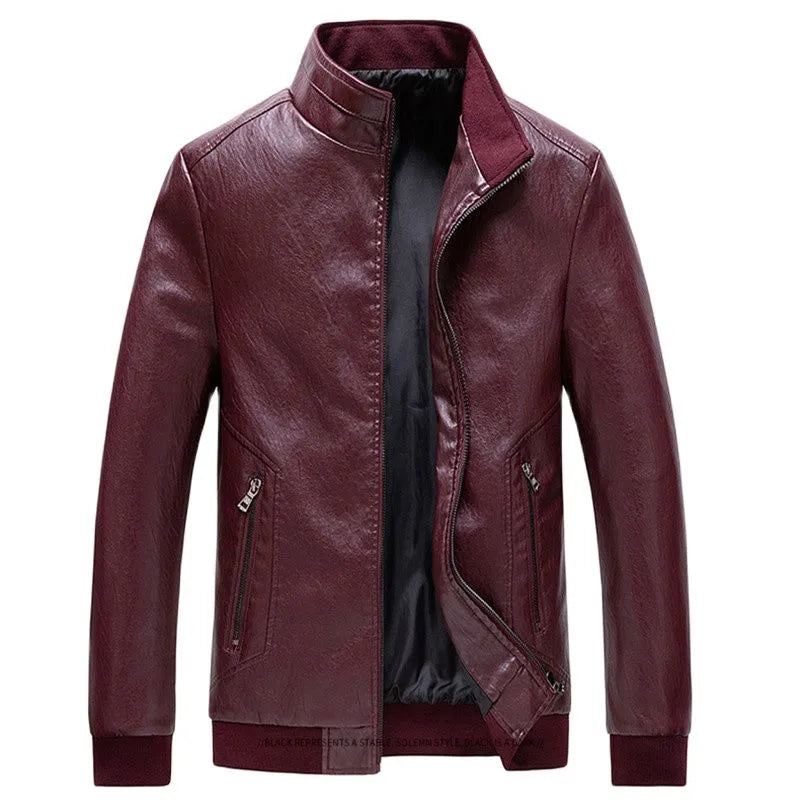 Automne Hiver Hommes Veste De Moto Col Montant Vestes Décontracté Biker Manteau Fermeture Éclair Vêtements D'extérieur - Noir