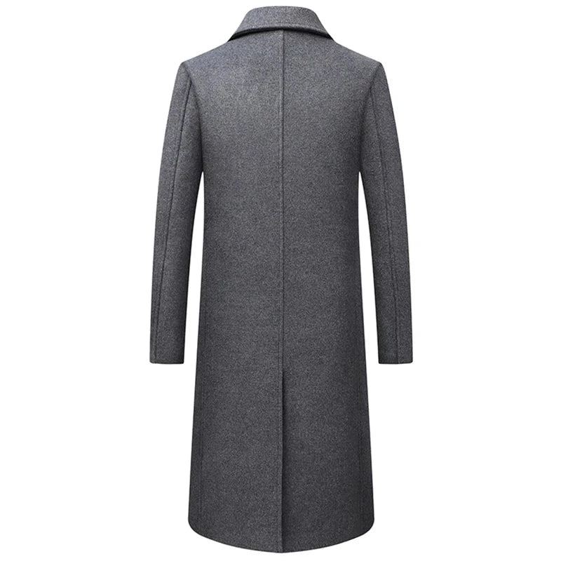 Automne Hiver Hommes Vestes En Laine Boutique Haut De Gamme Mélange De Pardessus Trench X-long Manteau Épais Sur Le Genou Coat - Noir