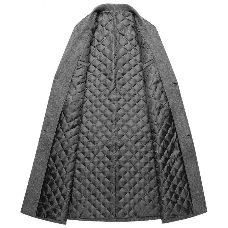 Automne Hiver Hommes Vestes En Laine Boutique Haut De Gamme Mélange De Pardessus Trench X-long Manteau Épais Sur Le Genou Coat - Noir